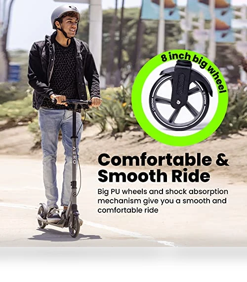Big Wheel Kick Scooter for Kids, Teens, and Adults - Foldable, Adjustable Height with Hand Brake — Push Scooters, AERO MOBILITY