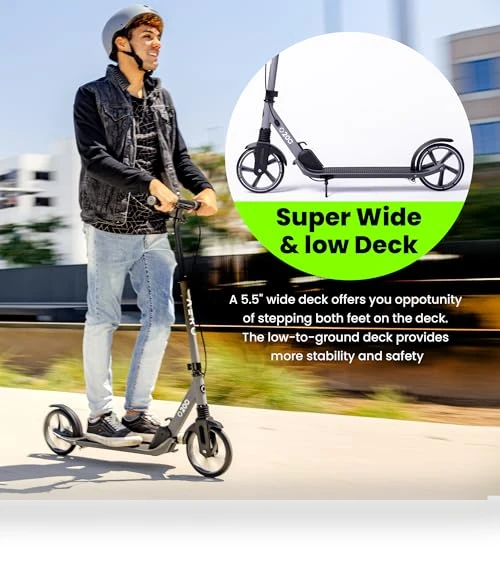 Big Wheel Kick Scooter for Kids, Teens, and Adults - Foldable, Adjustable Height with Hand Brake — Push Scooters, AERO MOBILITY