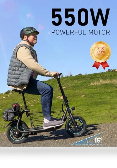 Electric Scooter with Seat, 550W Motor, 18.6MPH Top Speed, 20 Miles Range — Electric Vehicles, URBANMAX