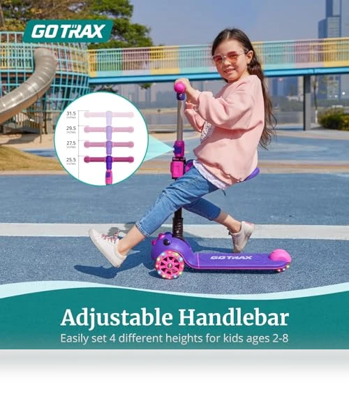 Folding Kick Scooter for Kids with Light-Up Wheels and Adjustable Handlebar — Push Scooters, Gotrax