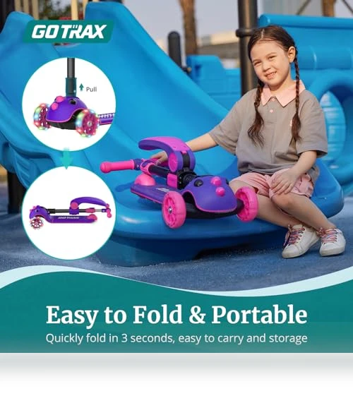 Folding Kick Scooter for Kids with Light-Up Wheels and Adjustable Handlebar — Push Scooters, Gotrax