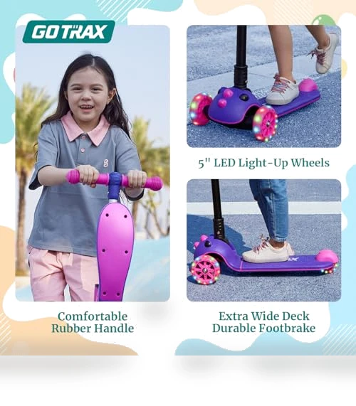 Folding Kick Scooter for Kids with Light-Up Wheels and Adjustable Handlebar — Push Scooters, Gotrax
