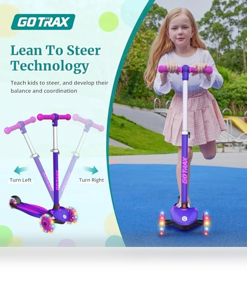Kids Kick Scooter with LED Lighted Wheels and Adjustable Handlebars — Balance Bikes, Gotrax