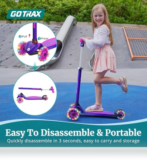 Kids Kick Scooter with LED Lighted Wheels and Adjustable Handlebars — Balance Bikes, Gotrax
