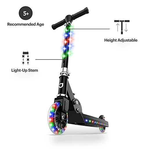 Light-Up Kick Scooter with Adjustable Handlebar and Rear Brake — Push Scooters, Jetson