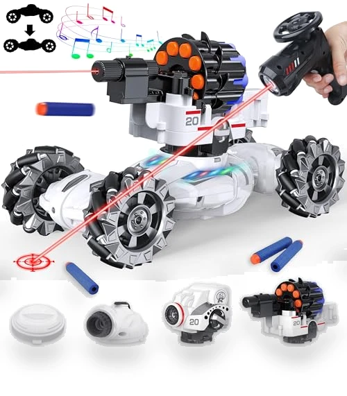 4 Head RC Tank Car with Nerf Bullets, Bubble, Spray, LED Light, Music — Toy Vehicles, VWAHNANA