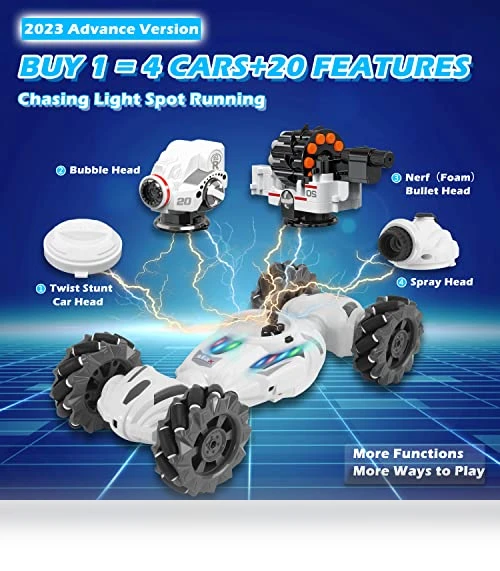 4 Head RC Tank Car with Nerf Bullets, Bubble, Spray, LED Light, Music — Toy Vehicles, VWAHNANA