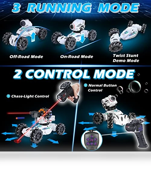 4 Head RC Tank Car with Nerf Bullets, Bubble, Spray, LED Light, Music — Toy Vehicles, VWAHNANA