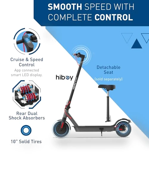 Electric Scooter for Adults, 500W Motor, 10" Solid Tires, 25-40.4 Miles Range — Electric Vehicles, Hiboy