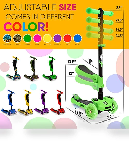 3-Wheeled Scooter for Kids with LED Lights and Foldable Seat — Balance Bikes, Hurtle