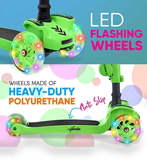 3-Wheeled Scooter for Kids with LED Lights and Foldable Seat — Balance Bikes, Hurtle