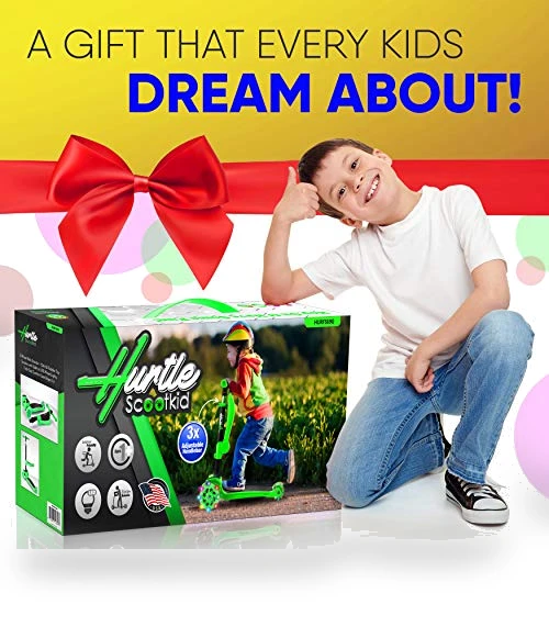 3-Wheeled Scooter for Kids with LED Lights and Foldable Seat — Balance Bikes, Hurtle