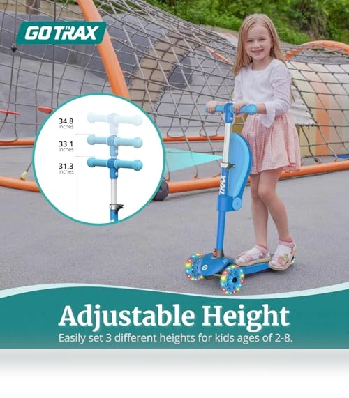 Kids Kick Scooter with LED Wheels and Adjustable Handlebars — Push Scooters, Gotrax