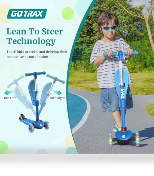 Kids Kick Scooter with LED Wheels and Adjustable Handlebars — Push Scooters, Gotrax