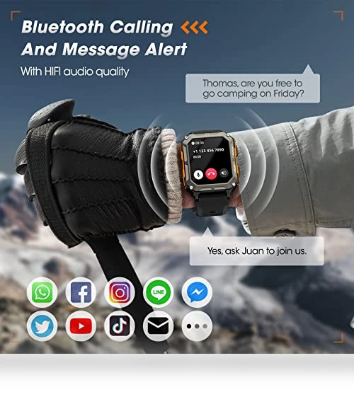 Military Smart Watch with Blood Pressure Monitor, 10 ATM Waterproof Fitness Tracker — Smartwatches, Rgthuhu