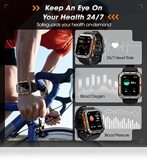 Military Smart Watch with Blood Pressure Monitor, 10 ATM Waterproof Fitness Tracker — Smartwatches, Rgthuhu