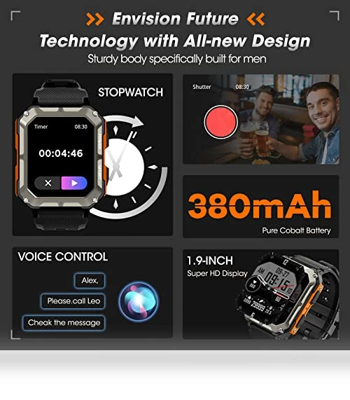 Military Smart Watch with Blood Pressure Monitor, 10 ATM Waterproof Fitness Tracker — Smartwatches, Rgthuhu
