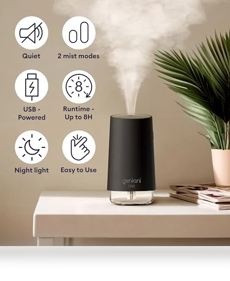 Portable Cool Mist Humidifier with Auto Shut Off & Night Light — Air Moisturizers, GENIANI