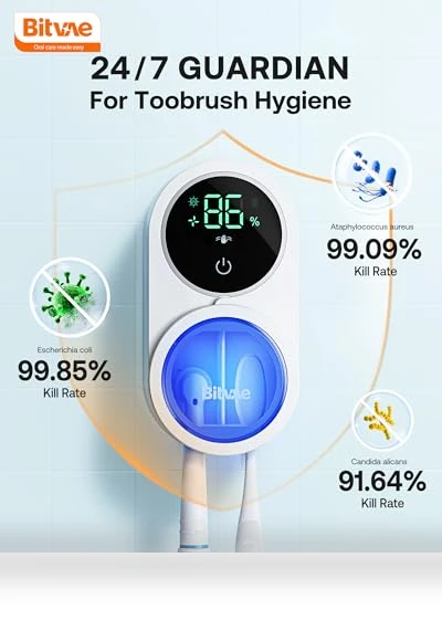 Toothbrush Cleaner & Holder with LED Smart Screen, Rechargeable — Travel Toothbrush Holders, Bitvae