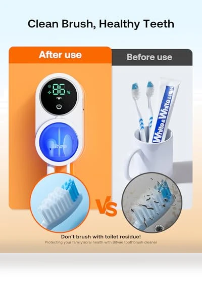 Toothbrush Cleaner & Holder with LED Smart Screen, Rechargeable — Travel Toothbrush Holders, Bitvae