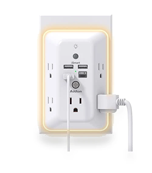 5-Outlet Splitter with 4 USB Ports and Night Light — Power Solutions & Surge Protection, Addtam