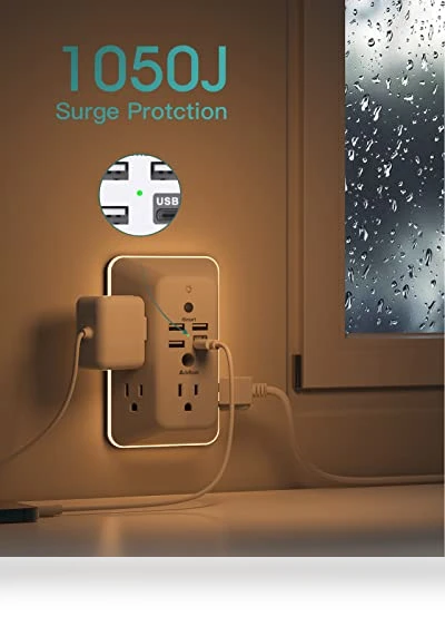 5-Outlet Splitter with 4 USB Ports and Night Light — Power Solutions & Surge Protection, Addtam