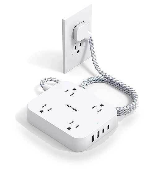5ft Power Strip with 4 USB Ports (2 USB C) and 4 Outlets — Power Solutions & Surge Protection, HANYCONY