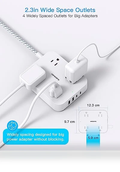 5ft Power Strip with 4 USB Ports (2 USB C) and 4 Outlets — Power Solutions & Surge Protection, HANYCONY