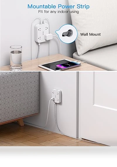 5ft Power Strip with 4 USB Ports (2 USB C) and 4 Outlets — Power Solutions & Surge Protection, HANYCONY