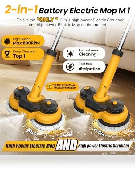 6000mAh Battery Electric Mop with Smart Display and LED Light — Cordless Vacuums & Sweepers, qimedo