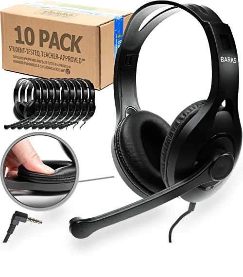 Classroom Headphones With Microphone (10 Pack) - Durable On-Ear Design for Students — In-Ear Headphones, Barks