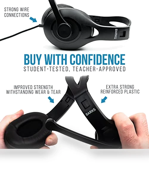 Classroom Headphones With Microphone (10 Pack) - Durable On-Ear Design for Students — In-Ear Headphones, Barks
