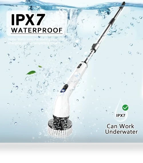 Electric Spin Scrubber with Adjustable Handle, 4 Brush Heads, IPX7 Waterproof — Brushes, TUYU