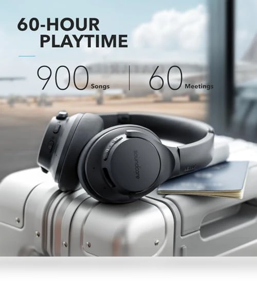 Hybrid Active Noise Cancelling Headphones, Wireless Over Ear Bluetooth Headphones, 60H Playtime, Hi-Res Audio, Deep Bass — Over-Ear Headphones, Anker