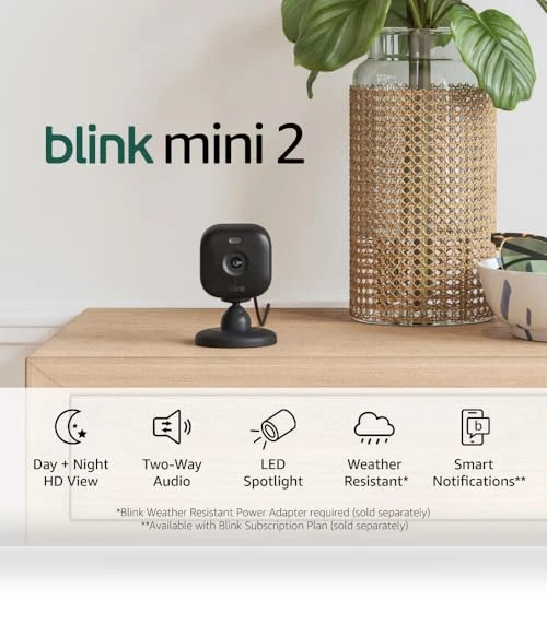Plug-in smart security camera with HD night view, built-in spotlight, two-way audio — Smart Home Security, Blink