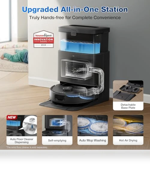 Robot Vacuum and Mop with Self-Emptying, 10000Pa Suction, Hot Air-Drying — Smart Cleaning Robots, ECOVACS