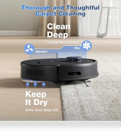 Robot Vacuum and Mop with Self-Emptying, 10000Pa Suction, Hot Air-Drying — Smart Cleaning Robots, ECOVACS