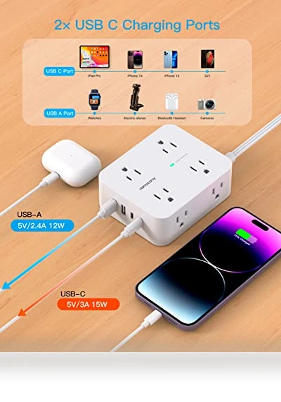 Surge Protector Power Strip with 8 Outlets and 4 USB Ports — Power Solutions & Surge Protection, HANYCONY