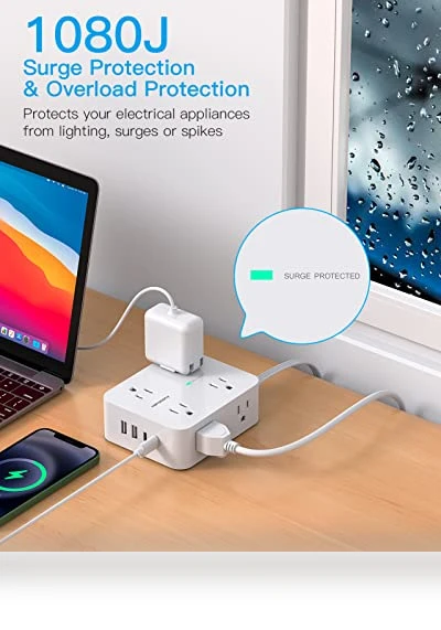 Surge Protector Power Strip with 8 Outlets and 4 USB Ports — Power Solutions & Surge Protection, HANYCONY