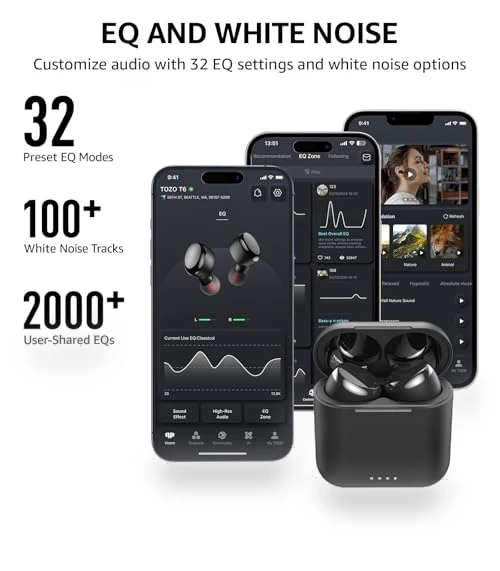 True Wireless Earbuds Bluetooth 5.3 Headphones with Wireless Charging Case — In-Ear Headphones, TOZO