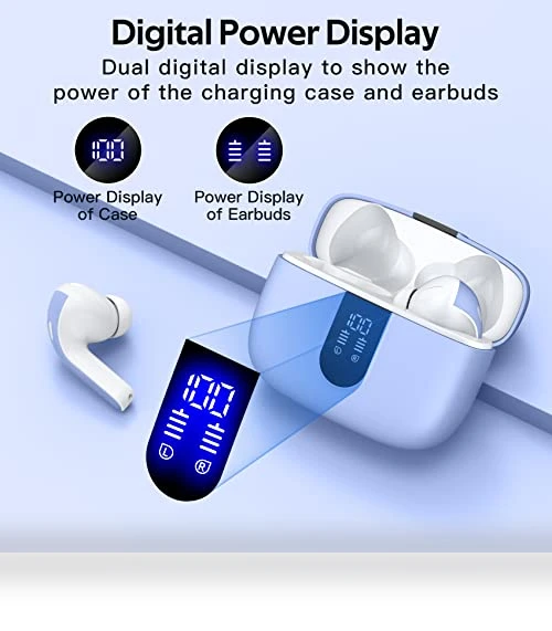 True Wireless Earbuds with LED Power Display and Wireless Charging — In-Ear Headphones, TAGRY