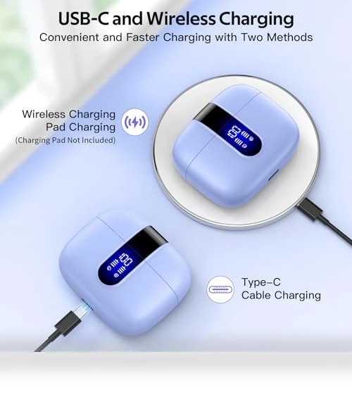 True Wireless Earbuds with LED Power Display and Wireless Charging — In-Ear Headphones, TAGRY