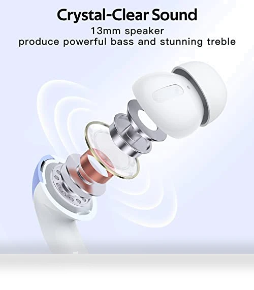 True Wireless Earbuds with LED Power Display and Wireless Charging — In-Ear Headphones, TAGRY