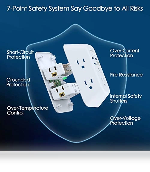 USB Wall Charger Surge Protector 5 Outlet Extender with 4 USB Charging Ports — Power Solutions & Surge Protection, Addtam