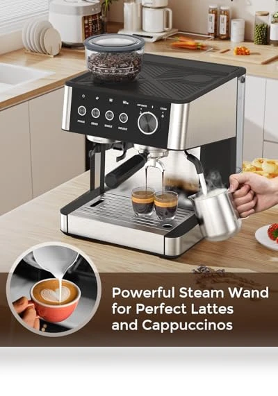 20 Bar Espresso Machine with Built-in Grinder and Milk Frother — Coffee & Espresso Combos, Electactic