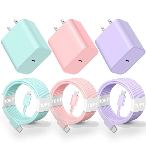 20W PD USB C Fast Charger with Type C to Lightning Cable - 3 Pack 10FT — Lightning, BUSFUL