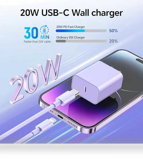 20W PD USB C Fast Charger with Type C to Lightning Cable - 3 Pack 10FT — Lightning, BUSFUL