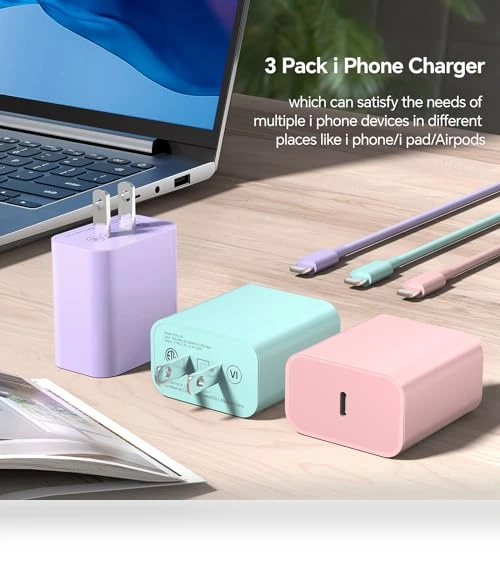 20W PD USB C Fast Charger with Type C to Lightning Cable - 3 Pack 10FT — Lightning, BUSFUL
