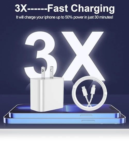 Fast Charging Type C Wall Charger Block with USB C to Lightning Cable — Lightning, FEEL2NICE