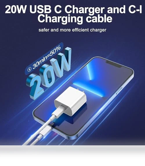 Fast Charging Type C Wall Charger Block with USB C to Lightning Cable — Lightning, FEEL2NICE